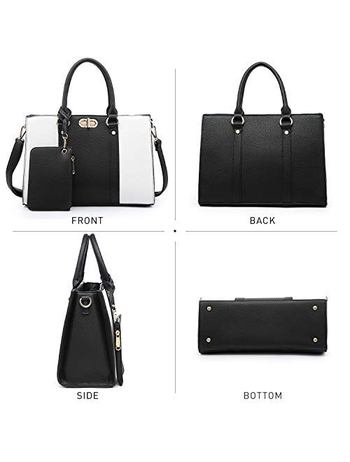 Dasein Womens Fashion Two Tone Handbags Top Handle Satchel Shoulder Bag with Matching Wristlet Purse Set