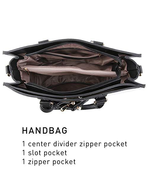 Dasein Womens Fashion Two Tone Handbags Top Handle Satchel Shoulder Bag with Matching Wristlet Purse Set