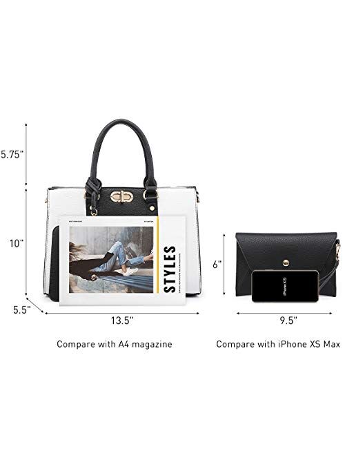 Dasein Womens Fashion Two Tone Handbags Top Handle Satchel Shoulder Bag with Matching Wristlet Purse Set