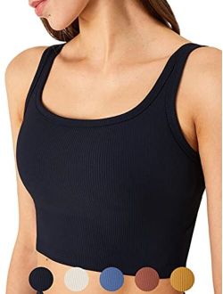 KIKIWING Women's Seamless Sports Bra Workout Crop Top Tank Tops for Women Long Lined Sports Bra Ribbed Crop Top Fitness