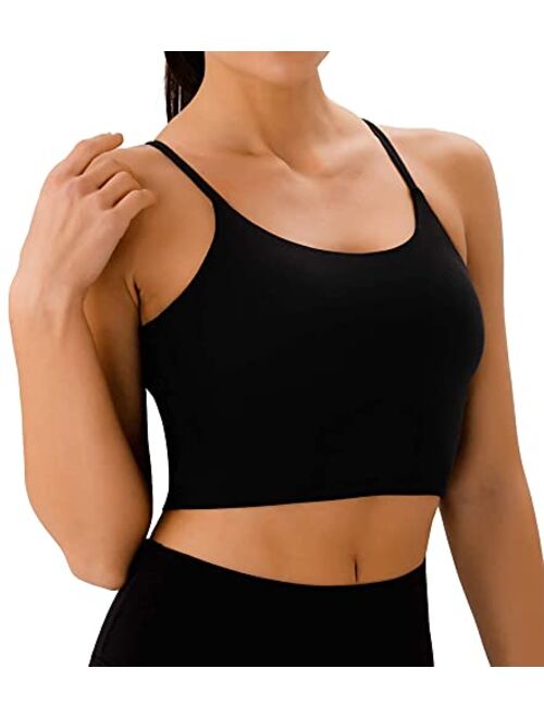 Persit Sports Bras for Women Low Impact Workout Yoga Bras Longline Criss-Cross Back Strappy Padded Tank Tops 