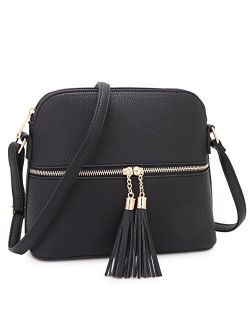 Lightweight Vegan Leather Crossbody Bag Handbag Cute Purse with Tassel