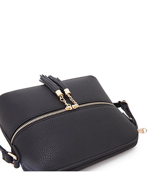 DASEIN Lightweight Vegan Leather Crossbody Bag Handbag Cute Purse with Tassel