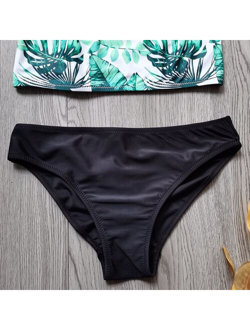 Ms.Shang Girl Swimwear Swimsuit Kids 5-14 Years Teenage Girl Bikini Set Tropical Palm Tree Girls Bathing Suits Halter Top Beachwear 2021