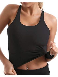 Yoga Tank Tops for Women Padded Sports Bra Workout Crop Tops Running Yoga Tank Top Built in Bra Medium Support with Removable