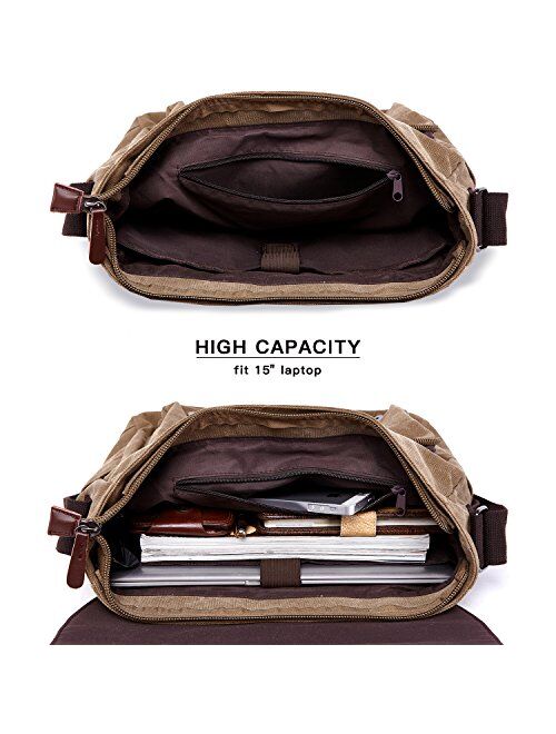 DASEIN Large Vintage Canvas Messenger Shoulder Bag Crossbody Bookbag Business Bag for 15inch Laptop