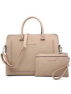 Women Slim Large Handbag Purse Vegan Leather Work Bag Tote Shoulder Bag w/Matching Clutch