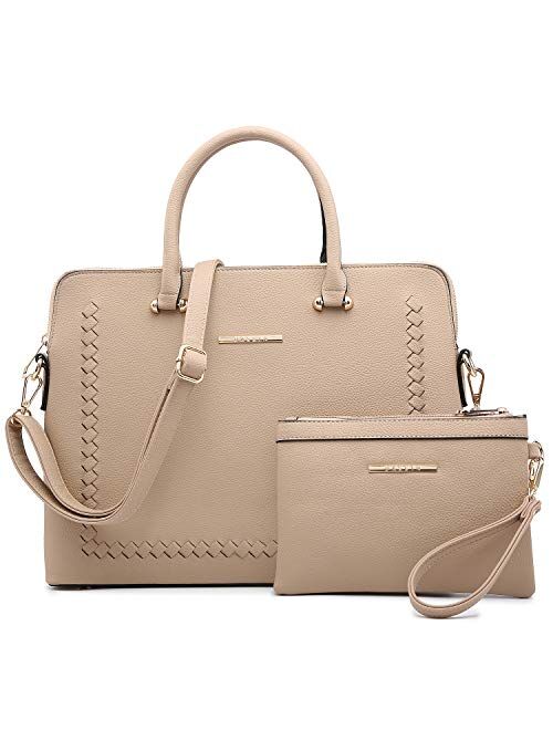 Dasein Women Slim Large Handbag Purse Vegan Leather Work Bag Tote Shoulder Bag w/Matching Clutch