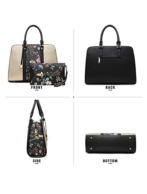 Dasein Women Handbag and Purse Two-tone Satchel Bag Top Handle Work Tote Padlock Shoulder Bag Three Compartments