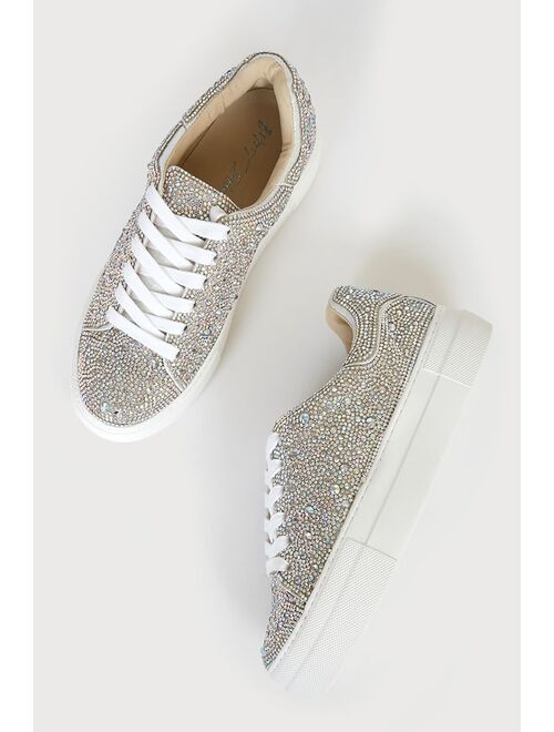 Betsey Johnson SB-Sidny Silver Rhinestone Glitter Platform Sneakers