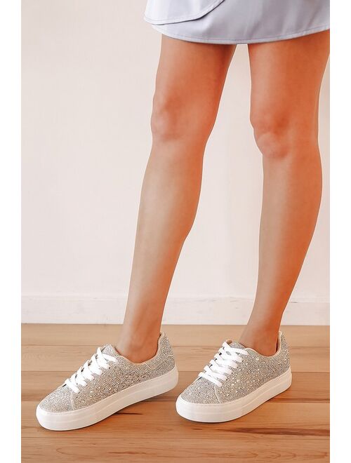 Betsey Johnson SB-Sidny Silver Rhinestone Glitter Platform Sneakers