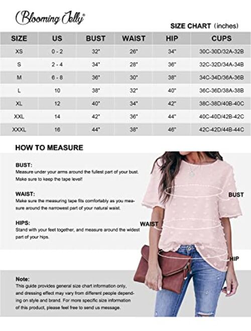 Blooming Jelly Womens Chiffon Blouse Summer Casual Round Neck Short Sleeve Pom Pom Shirts Top