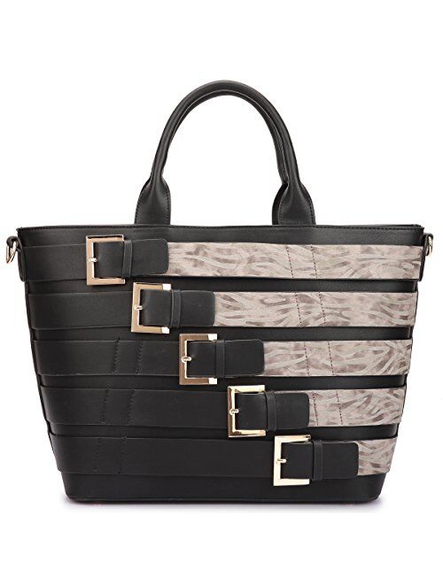 DASEIN Women Large Fashion Handbag Top Handle Tote Bag Shoulder Bag w/Decorative Buckle Design