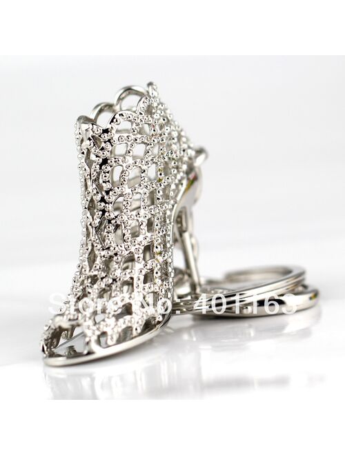10PCS/Lot High-heeled Shoe  Keychain Creative Fashion Refinement Beauty Lady Gift Hollow Shoes Keyring Key Chain Ring Keyfob
