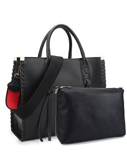 Women 2 in 1 Medium Satchel Handbag Shoulder Bag Purse w/Matching Inner Pouch (Black)