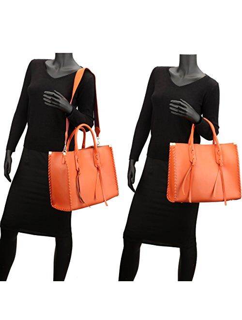 Dasein Women 2 in 1 Medium Satchel Handbag Shoulder Bag Purse w/Matching Inner Pouch (Black)