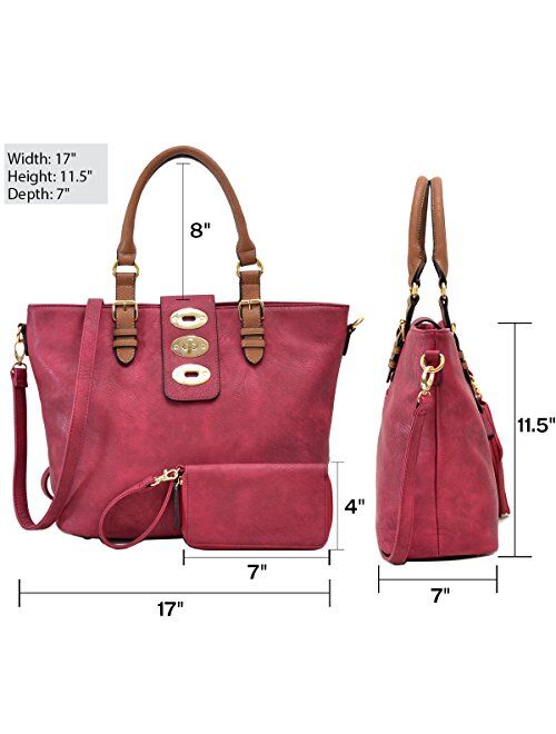 Dasein Womens Large Twist Lock Tote Shoulder Bag Top Handle Handbag Purse