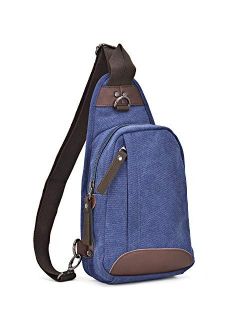 Canvas Cross Body Bag Chest Messenger Bag Small Multi-pockets Sling Bag