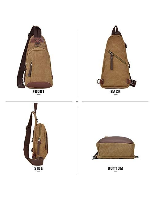 DASEIN Canvas Cross Body Bag Chest Messenger Bag Small Multi-pockets Sling Bag