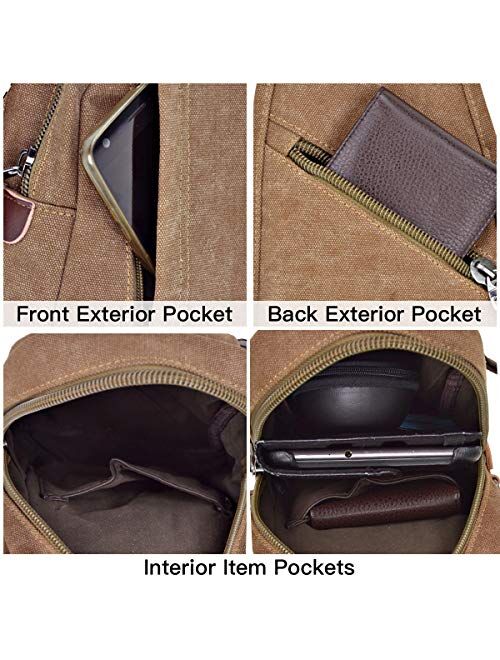 DASEIN Canvas Cross Body Bag Chest Messenger Bag Small Multi-pockets Sling Bag