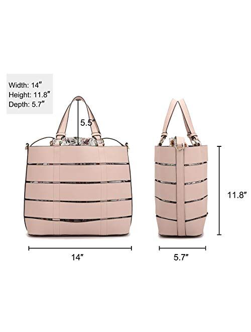 DASEIN 2Pcs Women Large Tote Handbag Top Handle Purses Floral Shoulder Bag Fashion Satchel (7359-Plain black)