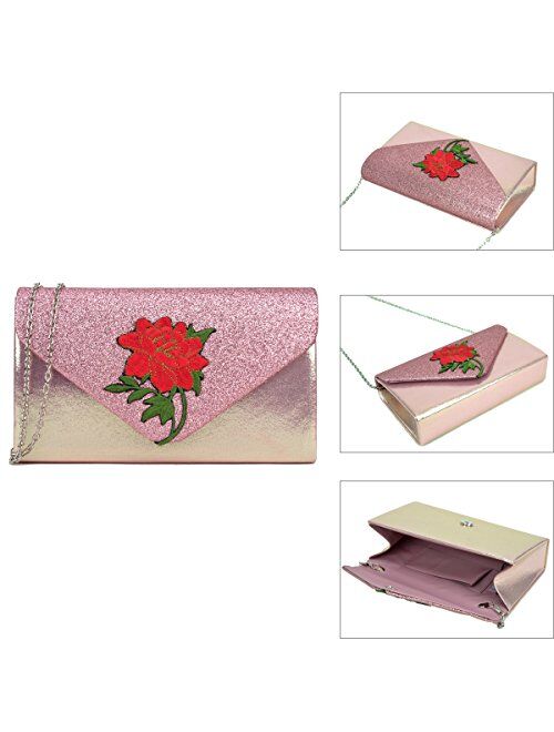 Dasein Women Flower Evening Bags Clutch Handbags Wedding Party Prom Envelope Purses