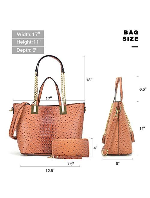 DASEIN Women's Fashion Ostrich Tote Bag Top Handle Shoulder Bag Chain Strap Bag W/Matching Wallet