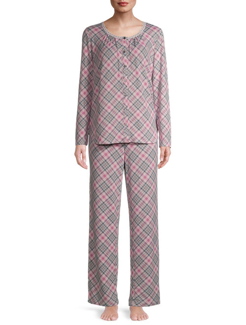 Secret Treasures Women's and Women's Plus Traditional V-Neck Long Sleeve Top and Pants Pajama Set