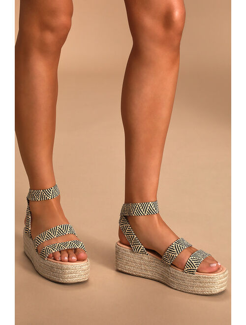 Lulus Rayney Black and Tan Espadrille Flatform Sandals