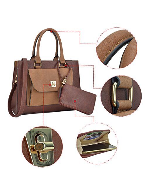Dasein Handbags for Women Leather Tote Purses Satchel Handbags Colorblock Briefcases