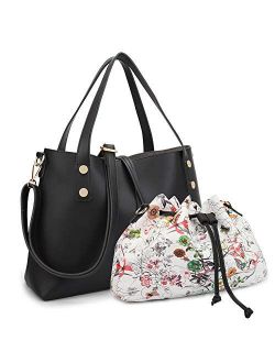 2Pcs Women Large Tote Handbag Top Handle Purses Floral Shoulder Bag Fashion Satchel
