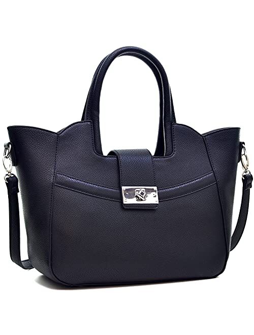 Dasein Womens Retro Handbag Flap-over Belt Satchel Purse Top Handle Shoulder Bag