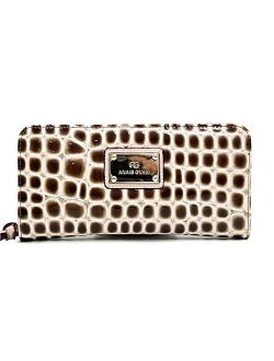Anais Gvani By Dasein Women Croco Embossed Classic Wallet Vegan Leather Purse Card Case (294 Beige/Brown)