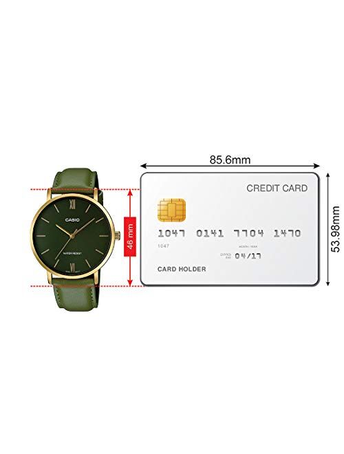 Casio MTP-VT01GL-3B Men's Minimalistic Gold Tone Green Leather Band Green Dial 3-Hand Analog Watch