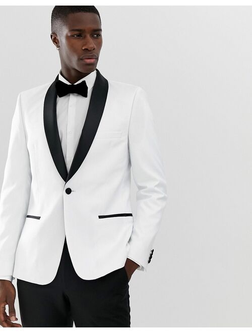 ASOS DESIGN skinny tuxedo blazer in white with black lapels