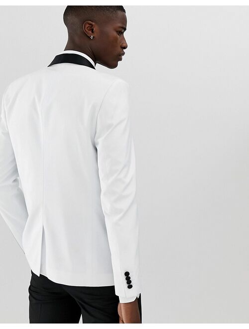 ASOS DESIGN skinny tuxedo blazer in white with black lapels