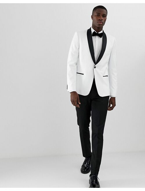 ASOS DESIGN skinny tuxedo blazer in white with black lapels