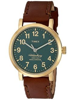 Men's 'The Waterbury' Quartz Stainless Steel and Leather Dress Watch, Color: Brown (Model: TW2P58900ZA)