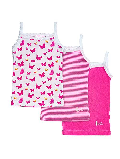 Feathers Girls Pink Butterfly Print Tagless Cami Super Soft Undershirts (3/Pack)