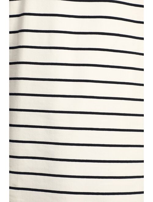 Lulus Cafe Society Black and Cream Striped Shirt Dress