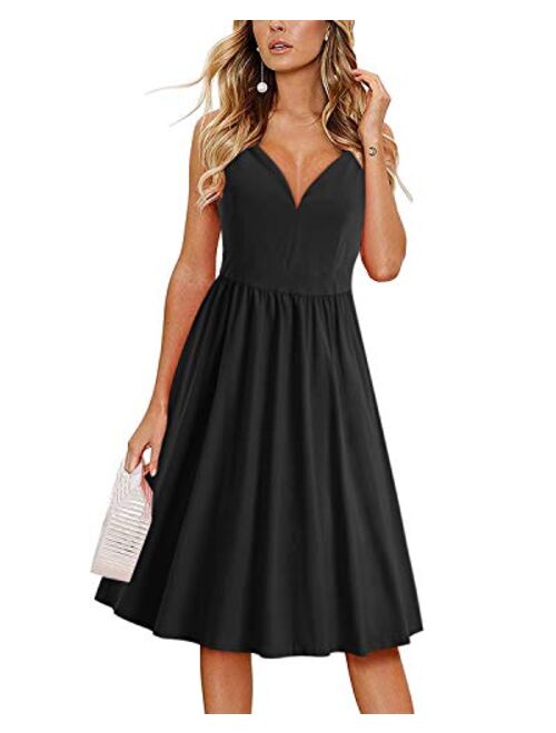 ULTRANICE Women's Summer Sexy Deep V Neck Floral Party Dresses with Pocket