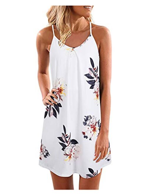 ULTRANICE Women's Sleeveless Summer Casual Swing Beach Dresses Spaghetti Straps Floral Backless Mini Dress