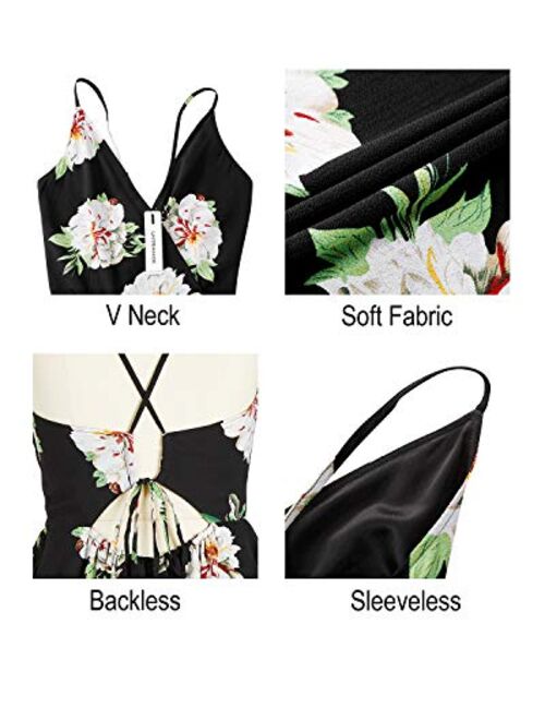 ULTRANICE Women's Adjustable Spaghetti Strap Floral Midi Dress V Neck Backless Dress