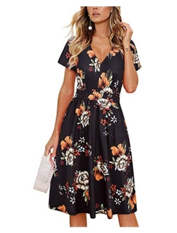 ULTRANICEWomenCasualLongSleeveDressesVNeckSwingDresswithPockets