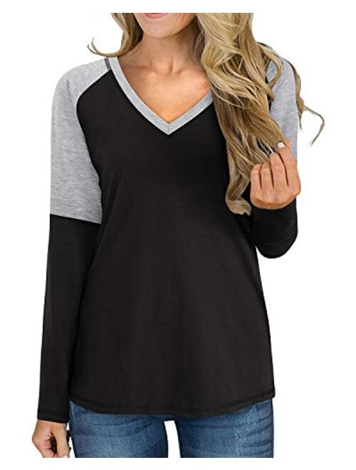 ULTRANICE Casual Tops for Women Short/Long Sleeve T Shirts Blouse V-Neck Color Block Tunic Tops