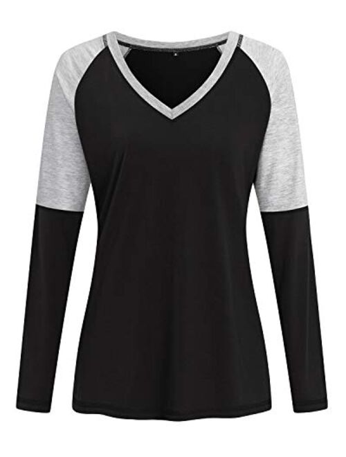 ULTRANICE Casual Tops for Women Short/Long Sleeve T Shirts Blouse V-Neck Color Block Tunic Tops
