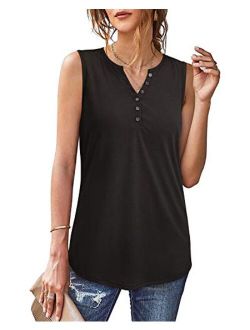 Women's Buttons Up V Neck Tank Tops Summer Sleeveless Shirts Blouses