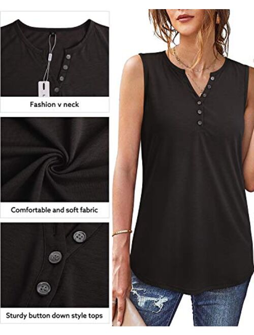 ULTRANICE Women's Buttons Up V Neck Tank Tops Summer Sleeveless Shirts Blouses