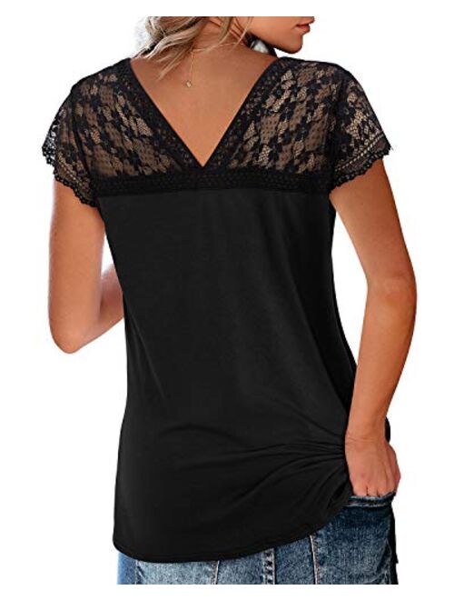 ULTRANICE Women's V Neck Lace Tank Tops Summer Casual Sleeveless Blouse Shirts