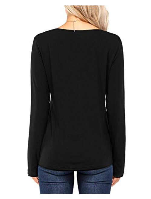 ULTRANICE Women's Casual V Neck Long Sleeve T Shirts Graphic Tee